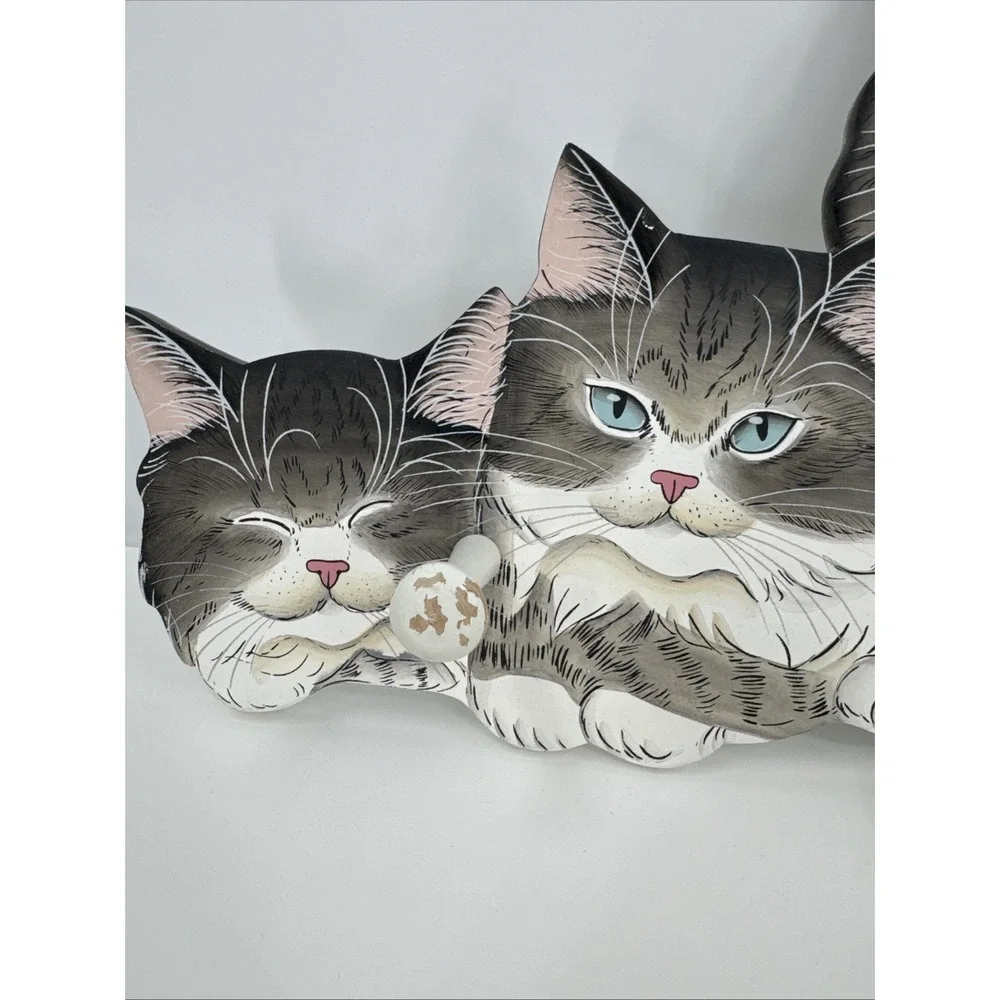 CATS Coat Hat Purse Hanger Rack Wall Mount Wood Hand Painted‎ Kitties VTG MEOW